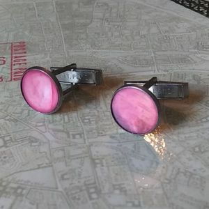 VTG Pink Shell Cufflinks Silver Tone